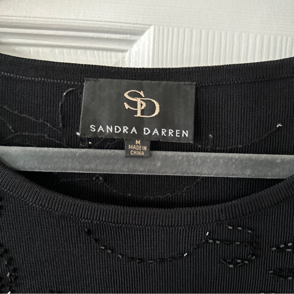 Sandra Darren Beaded Sweater 3/4 Sleeve Black Medium Boatneck - Picture 3 of 6